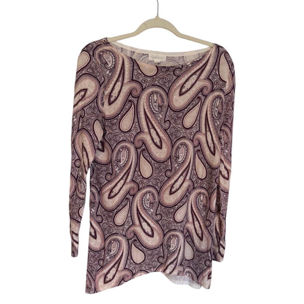 Magnolia Grace Top Purple M Womens Paisley Long Sleeve Lightweight Knit